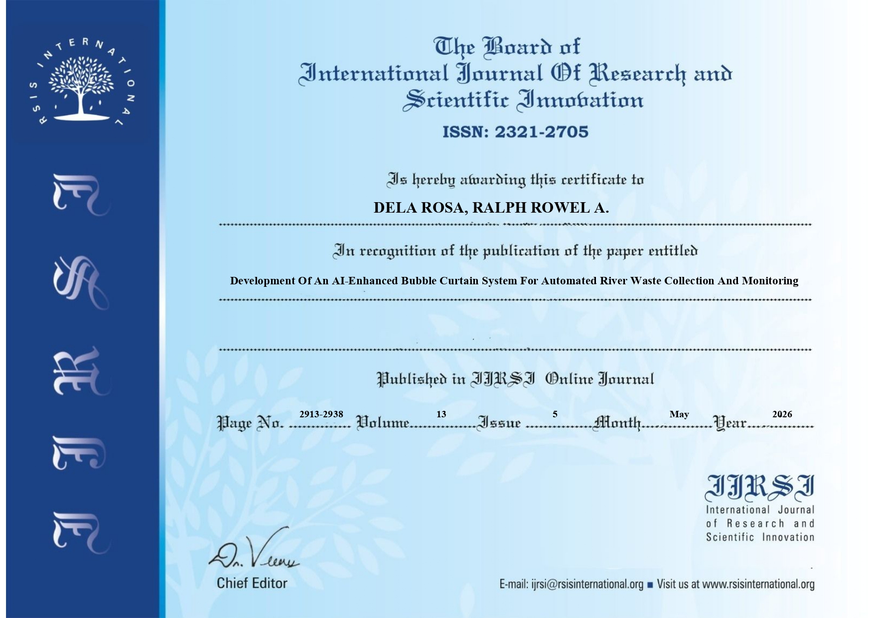 International Journal of Research and Scientific Innovation — certificate of publication